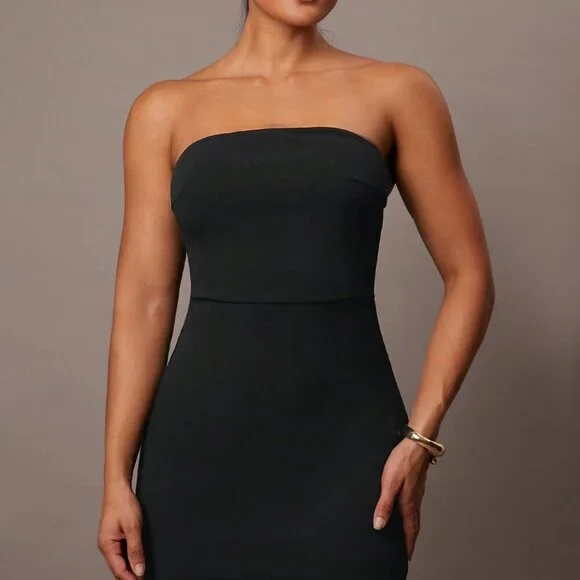 Black Party Women's Tube Top Midi Dress - Picture 5 of 8